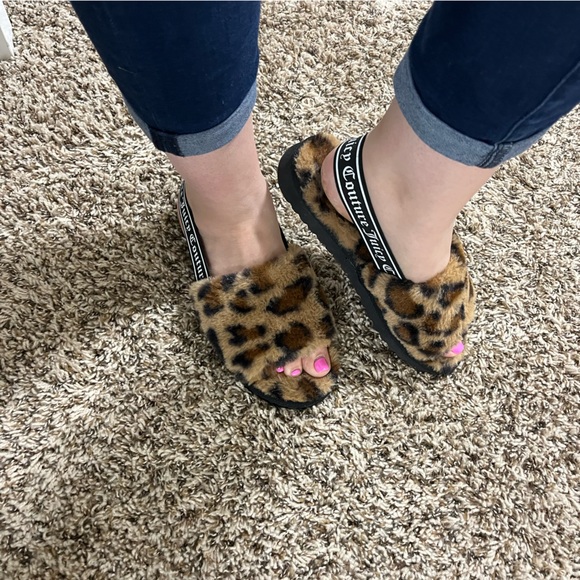 Juicy Couture Fuzzy Leopard Print Slides with Straps size 9 - Picture 10 of 14